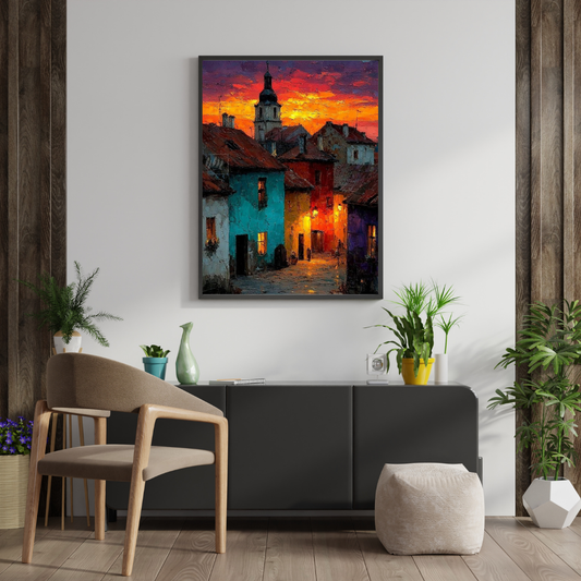 Sunset Streetscape – Colorful Cityscape Framed Wall Poster | Chilekotha