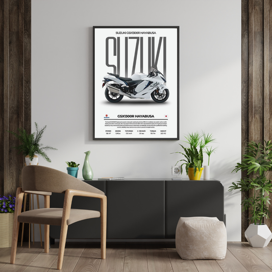 Suzuki GSX1300R Hayabusa Iconic Superbikes Wall Poster | Speed & Engineering Art by Chilekotha