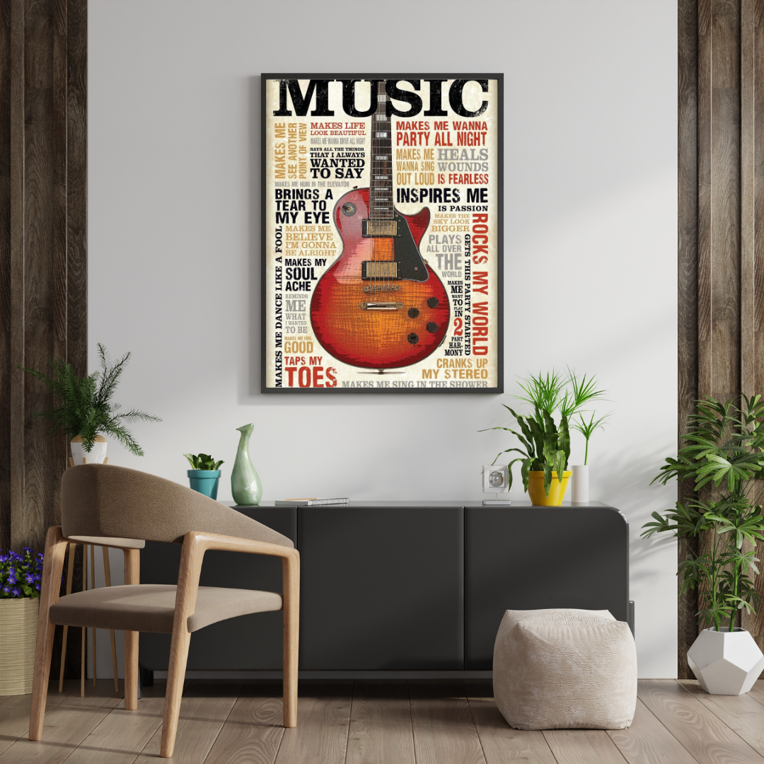 Music Speaks – Vintage Guitar Typography Wall Poster