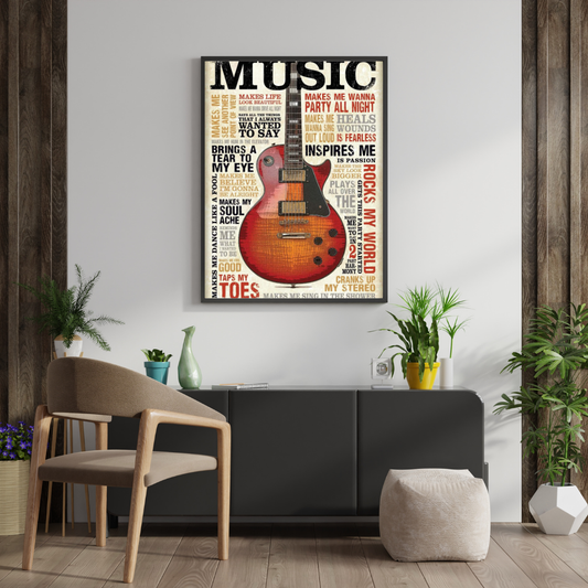 Music Speaks – Vintage Guitar Typography Wall Poster