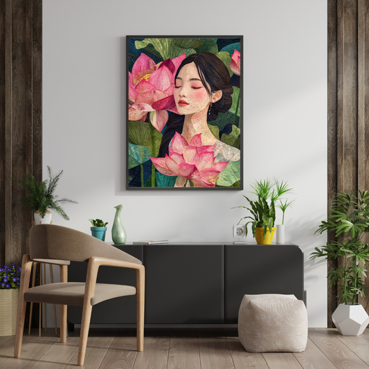Lotus Reverie Wall Poster – Serene Feminine Portrait with Blooming Lotus Art | Chilekotha