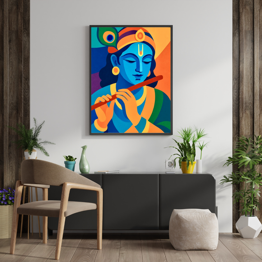 Celestial Melody Krishna Wall Poster – Modern Devotional Art Print | Chilekotha