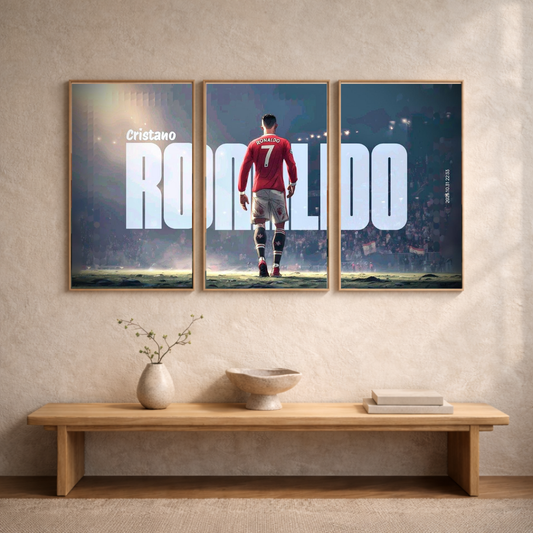 Cristiano Ronaldo “Legacy Walk” Triptych Framed Poster – Iconic Football Wall Art (3-Panel Set)