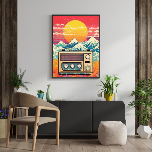 Golden Frequencies – Retro Radio Landscape Wall Poster