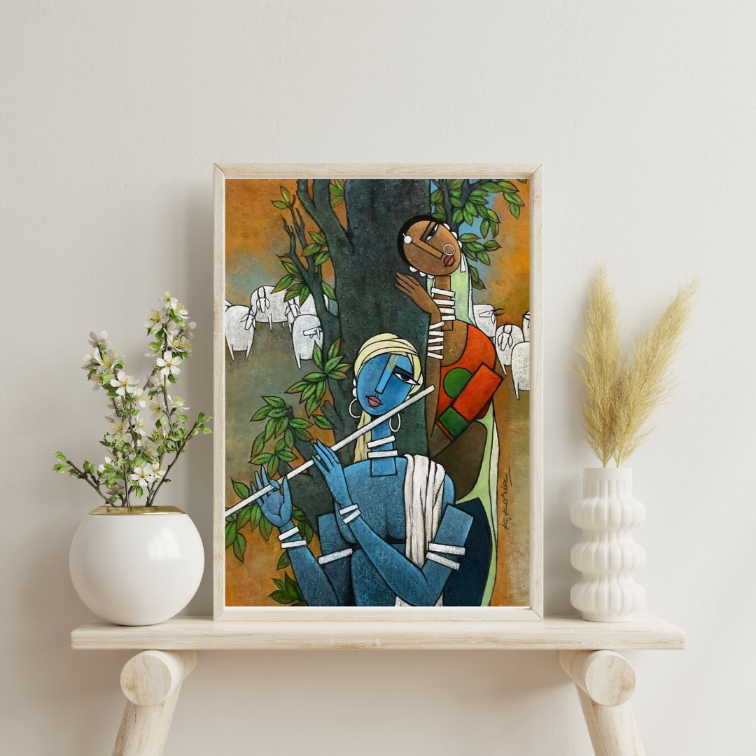 Eternal Raas – Radha Krishna Folk Art Framed Poster