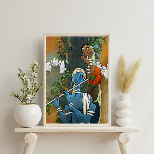 Eternal Raas – Radha Krishna Folk Art Framed Poster