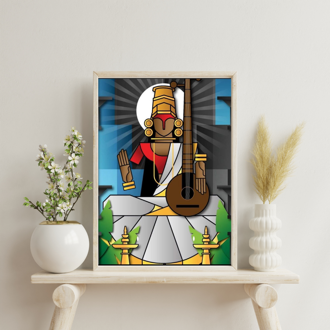 Divine Melody – Traditional Veena Art Framed Poster