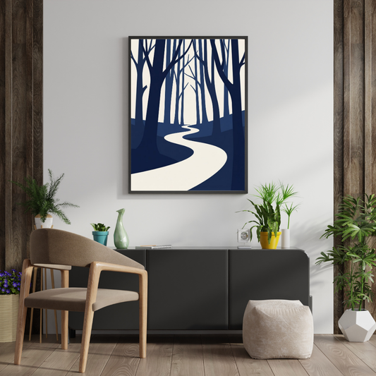 Winding Path Forest Wall Poster | Minimalist Nature Art Print by Chilekotha