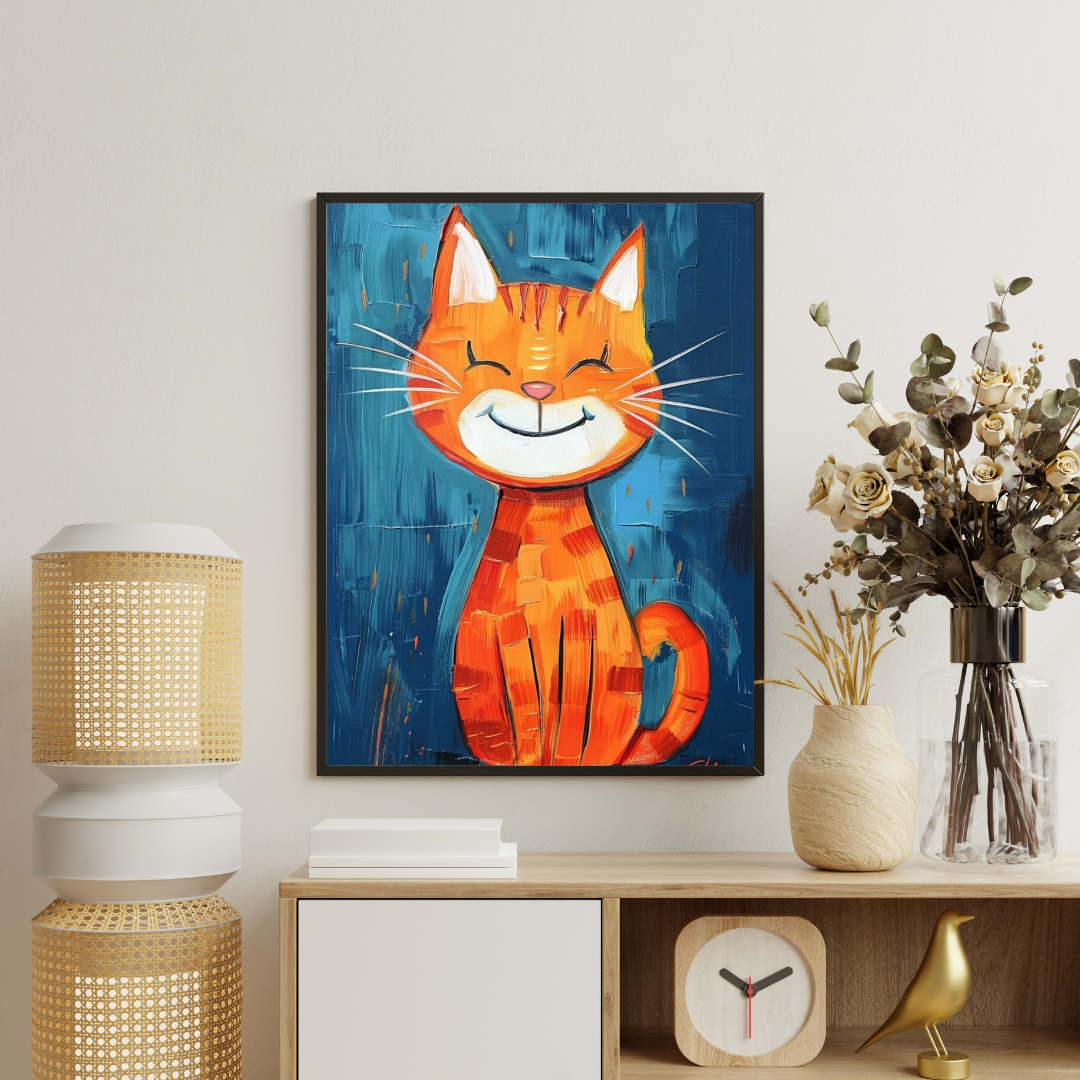 Smiling Ginger Cat Framed Poster | Playful Wall Art for Kids & Happy Homes by Chilekotha