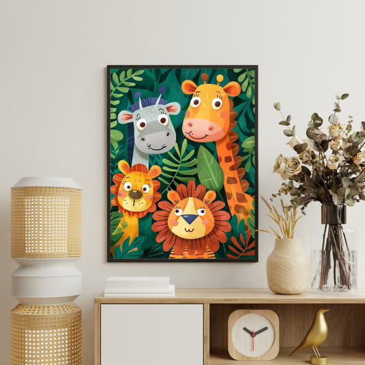 Jungle Friends Framed Poster | Playful Animal Wall Art for Kids by Chilekotha