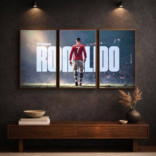 Cristiano Ronaldo “Legacy Walk” Triptych Framed Poster – Iconic Football Wall Art (3-Panel Set)
