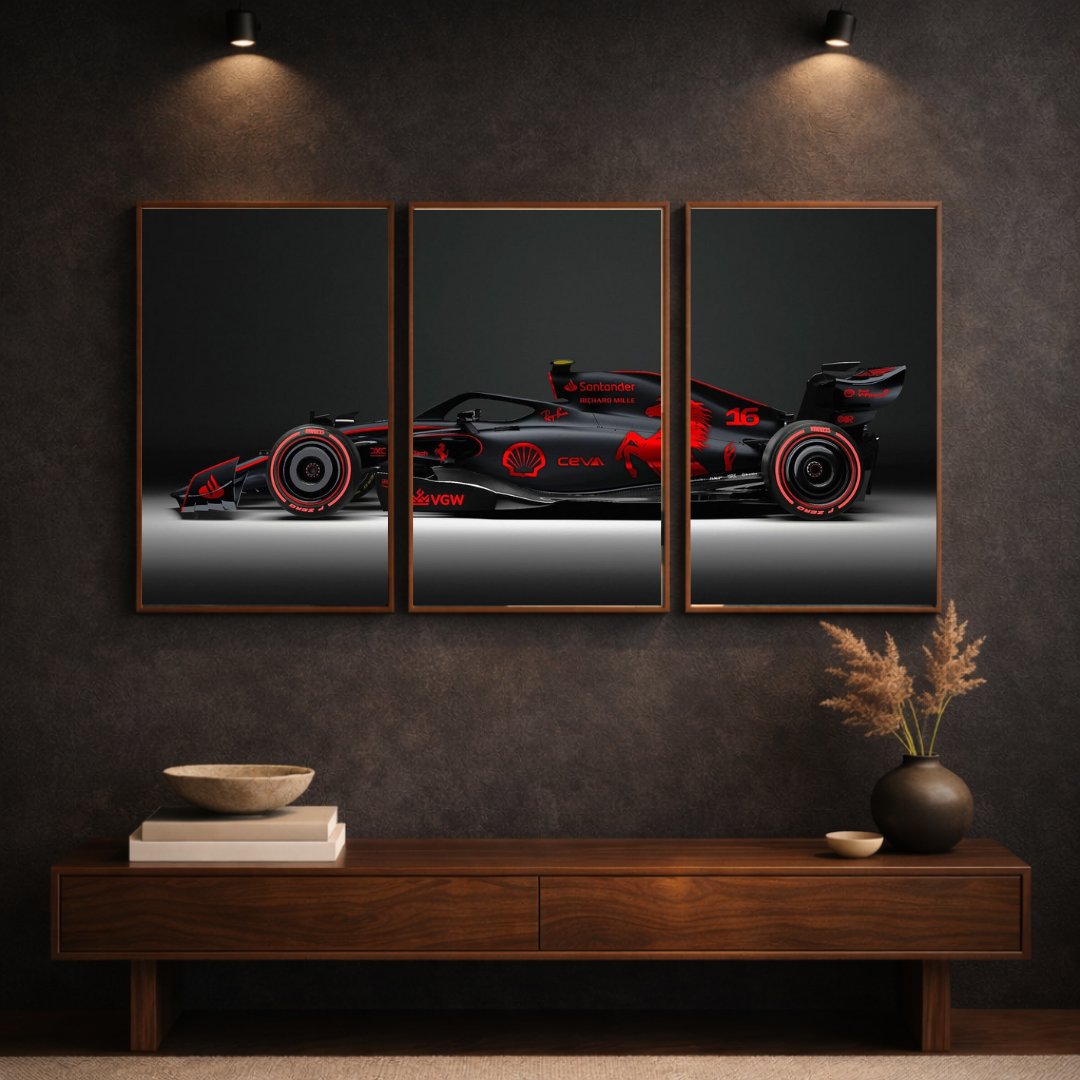Midnight Velocity – Formula Racing Car Triptych Framed Poster | Modern Motorsport Wall Art (3-Panel Set)