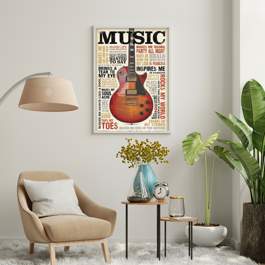 Music Speaks – Vintage Guitar Typography Wall Poster