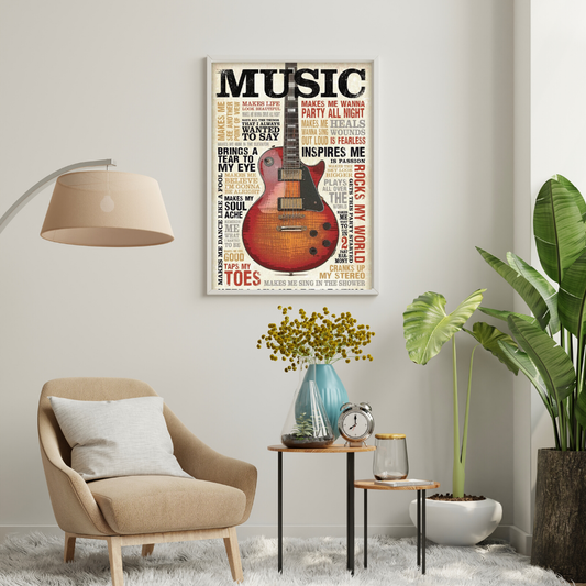 Music Speaks – Vintage Guitar Typography Wall Poster