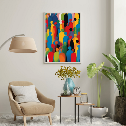 Unity in Color Wall Poster – Abstract Crowd Art with Vibrant Forms | Chilekotha