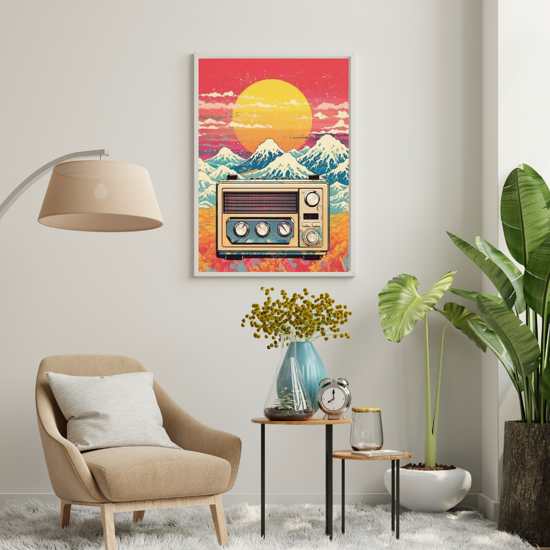 Golden Frequencies – Retro Radio Landscape Wall Poster