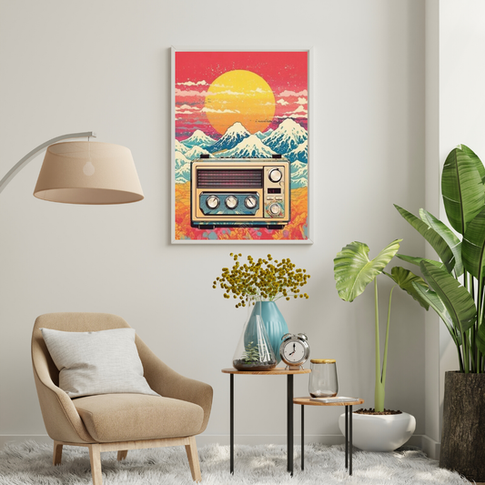 Golden Frequencies – Retro Radio Landscape Wall Poster