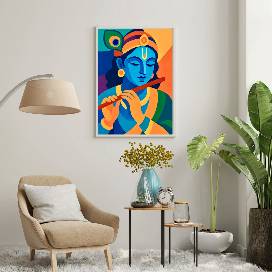 Celestial Melody Krishna Wall Poster – Modern Devotional Art Print | Chilekotha