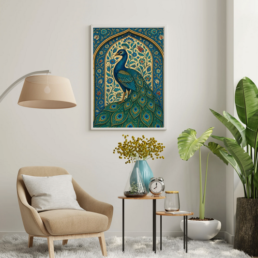 Royal Peacock Heritage Wall Poster | Mughal-Inspired Ornamental Art Print by Chilekotha