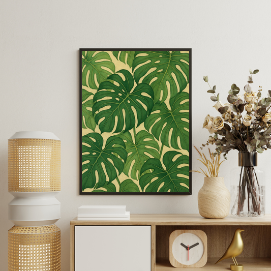 Tropical Monstera Leaves Framed Poster | Botanical Wall Art by Chilekotha
