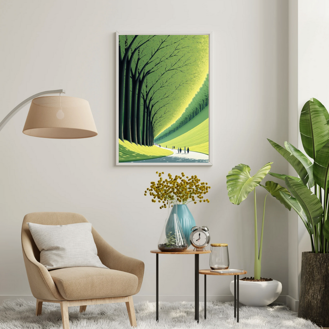 Green Corridor Wall Poster | Serene Forest Path Art Print by Chilekotha
