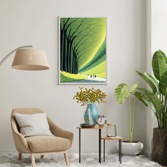 Green Corridor Wall Poster | Serene Forest Path Art Print by Chilekotha