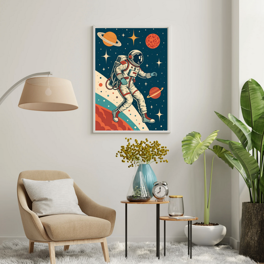 Cosmic Explorer Framed Poster – Retro Astronaut Space Wall Art