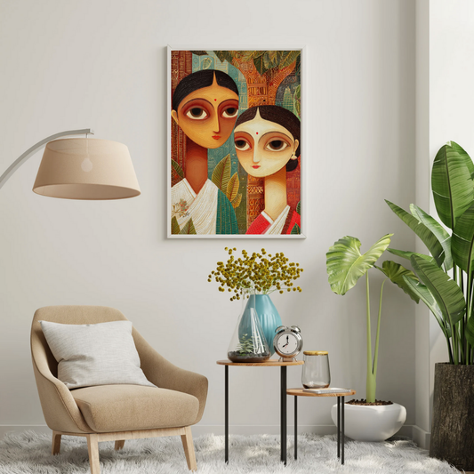 Eternal Bond – Folk Art Inspired Mother & Child Framed Wall Poster | Chilekotha