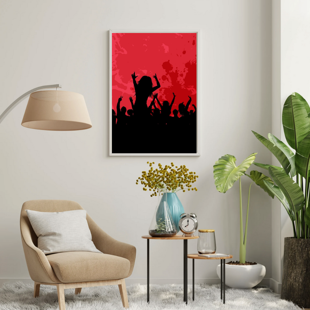 Midnight Pulse – Red Silhouette Party Art Framed Poster