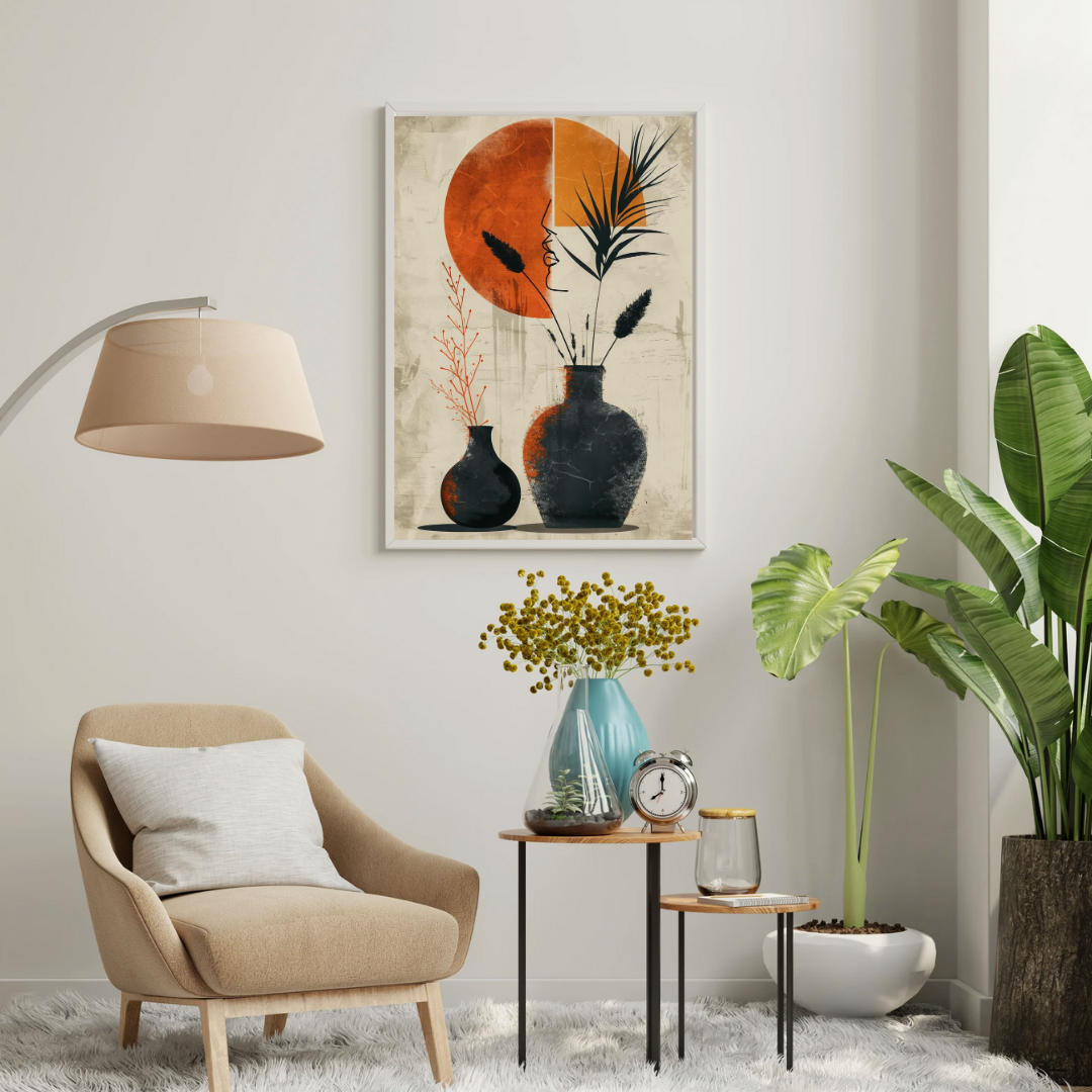 Silent Harmony Abstract Vase Wall Poster – Modern Minimal Art with Earth Tones | Chilekotha