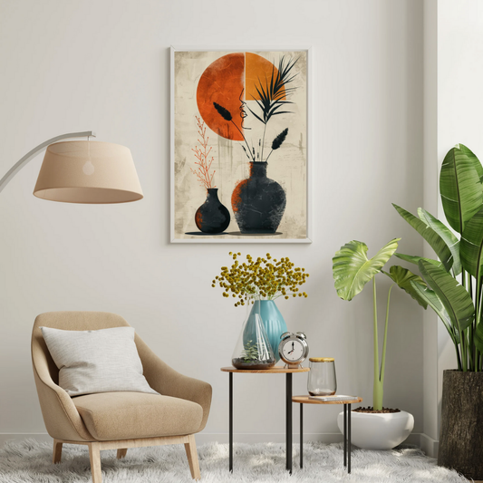 Silent Harmony Abstract Vase Wall Poster – Modern Minimal Art with Earth Tones | Chilekotha