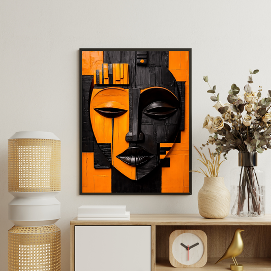 Dual Harmony – Modern Abstract Mask Framed Poster