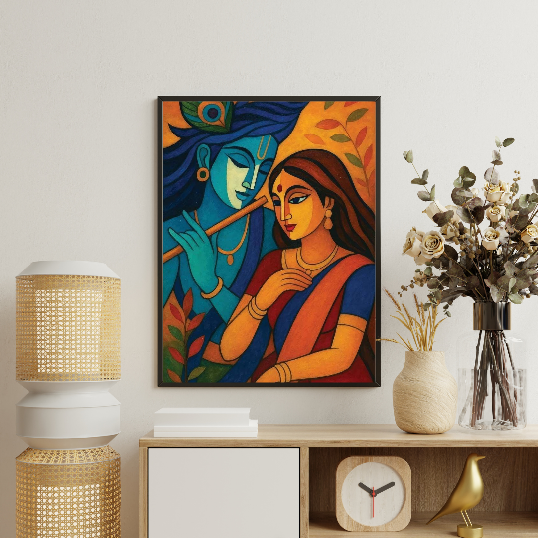 Radha–Krishna Eternal Harmony | Traditional Indian Art Framed Poster