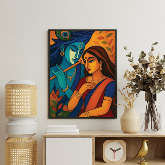 Radha–Krishna Eternal Harmony | Traditional Indian Art Framed Poster