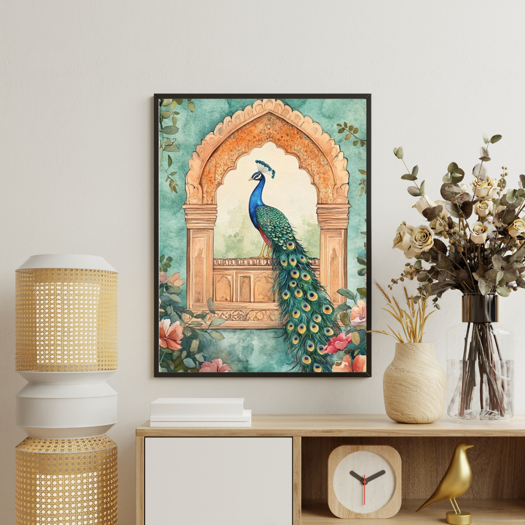 Royal Peacock Arch Framed Poster | Heritage Indian Wall Art by Chilekotha