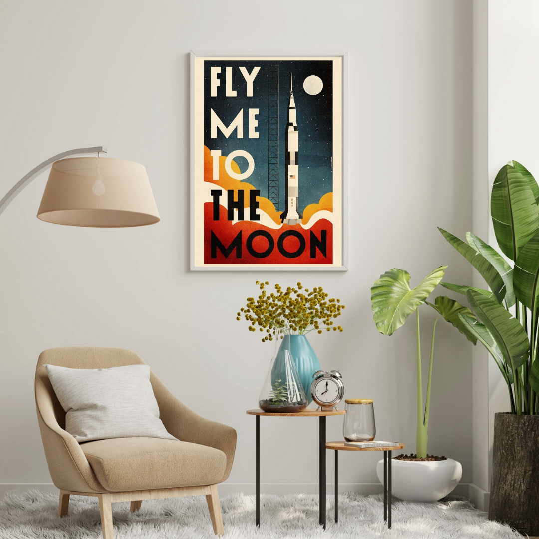 Fly Me to the Moon – Retro Space Exploration Wall Poster | Chilekotha