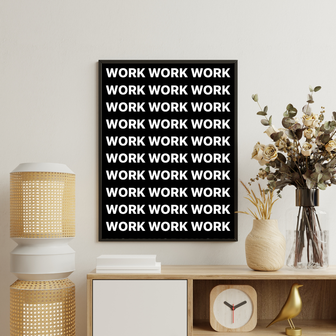 WORK MODE – Bold Typography Hustle Framed Poster