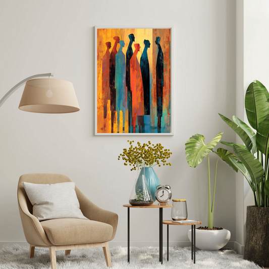 Echoes of Humanity Wall Poster – Abstract Figurative Art in Warm & Cool Tones | Chilekotha