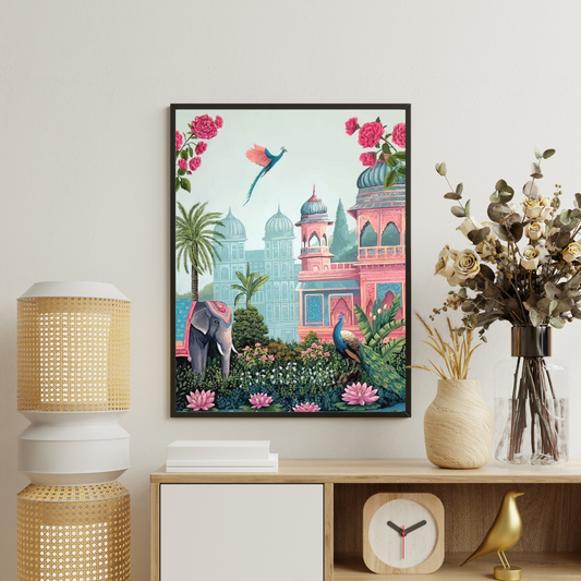 Palace Garden Reverie Framed Poster | Indian Heritage Wall Art by Chilekotha