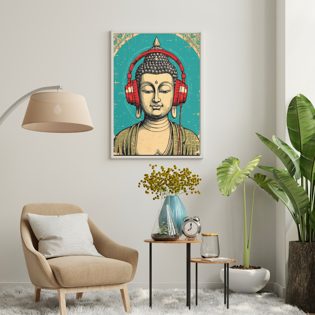 Zen Beats – Buddha with Headphones Modern Wall Poster