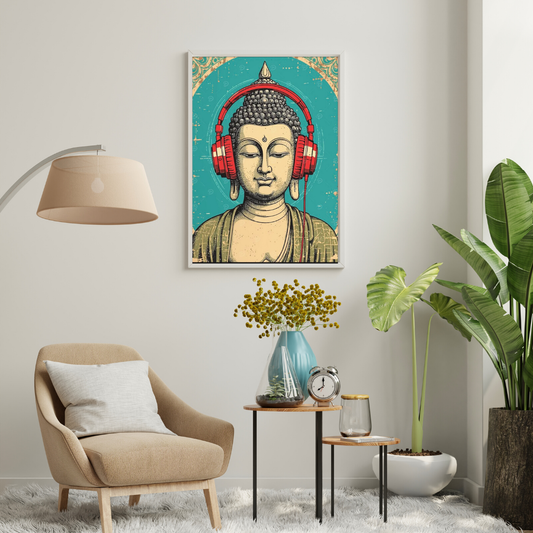 Zen Beats – Buddha with Headphones Modern Wall Poster