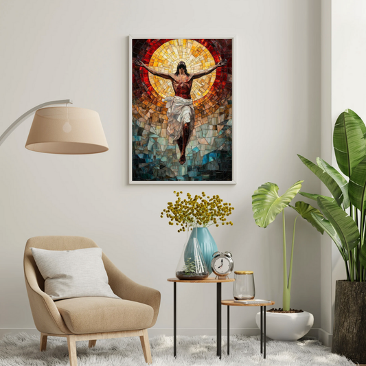 Sacred Light of Redemption Wall Poster – Stained Glass–Inspired Spiritual Art | Chilekotha