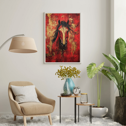 Crimson Spirit – Majestic Horse Art Framed Poster | Bold Statement Wall Décor by Chilekotha