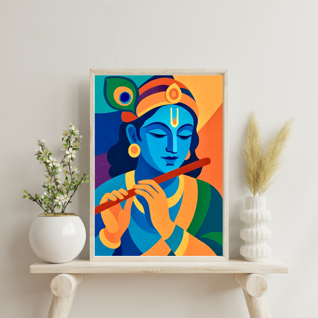 Celestial Melody Krishna Wall Poster – Modern Devotional Art Print | Chilekotha