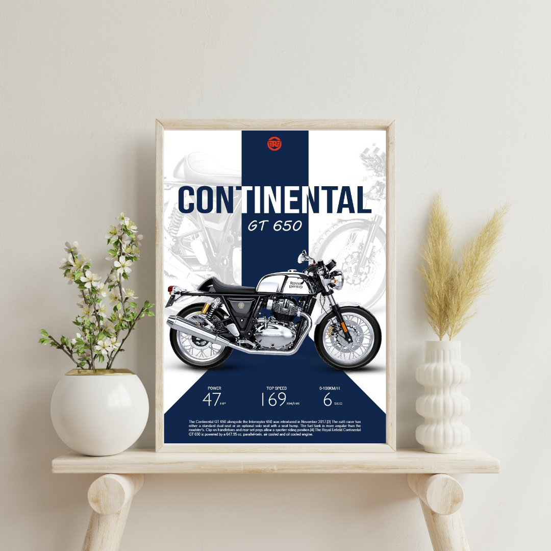 Royal Enfield Continental GT 650 Classic Café Racer Wall Poster | Vintage Performance Art by Chilekotha