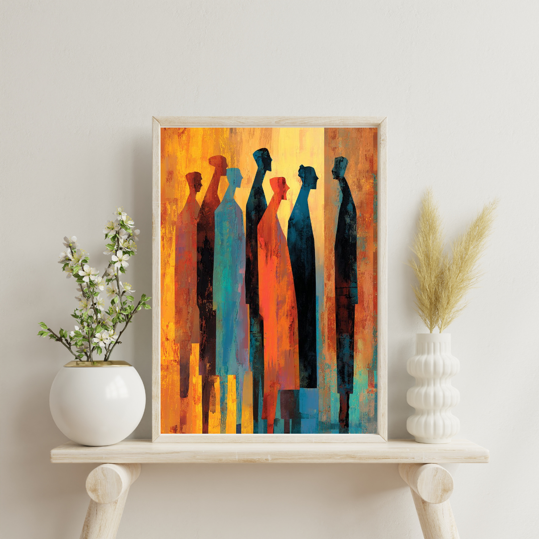Echoes of Humanity Wall Poster – Abstract Figurative Art in Warm & Cool Tones | Chilekotha