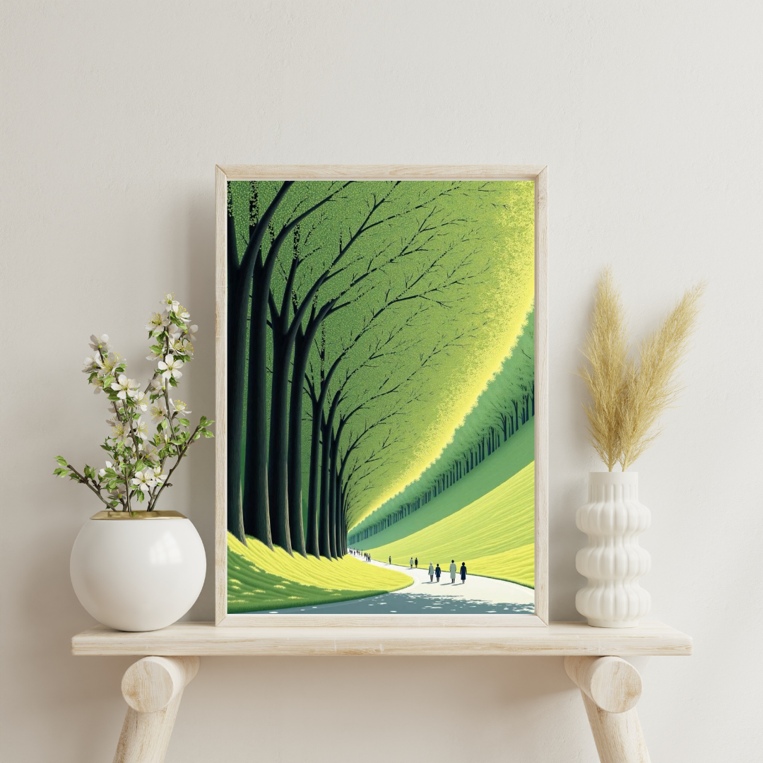 Green Corridor Wall Poster | Serene Forest Path Art Print by Chilekotha