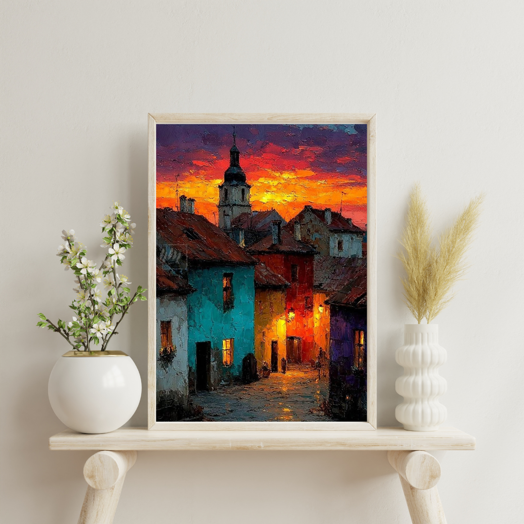 Sunset Streetscape – Colorful Cityscape Framed Wall Poster | Chilekotha