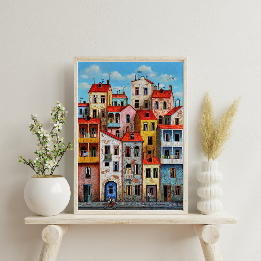 Sunlit Facades – Colorful European Cityscape Framed Wall Poster | Chilekotha