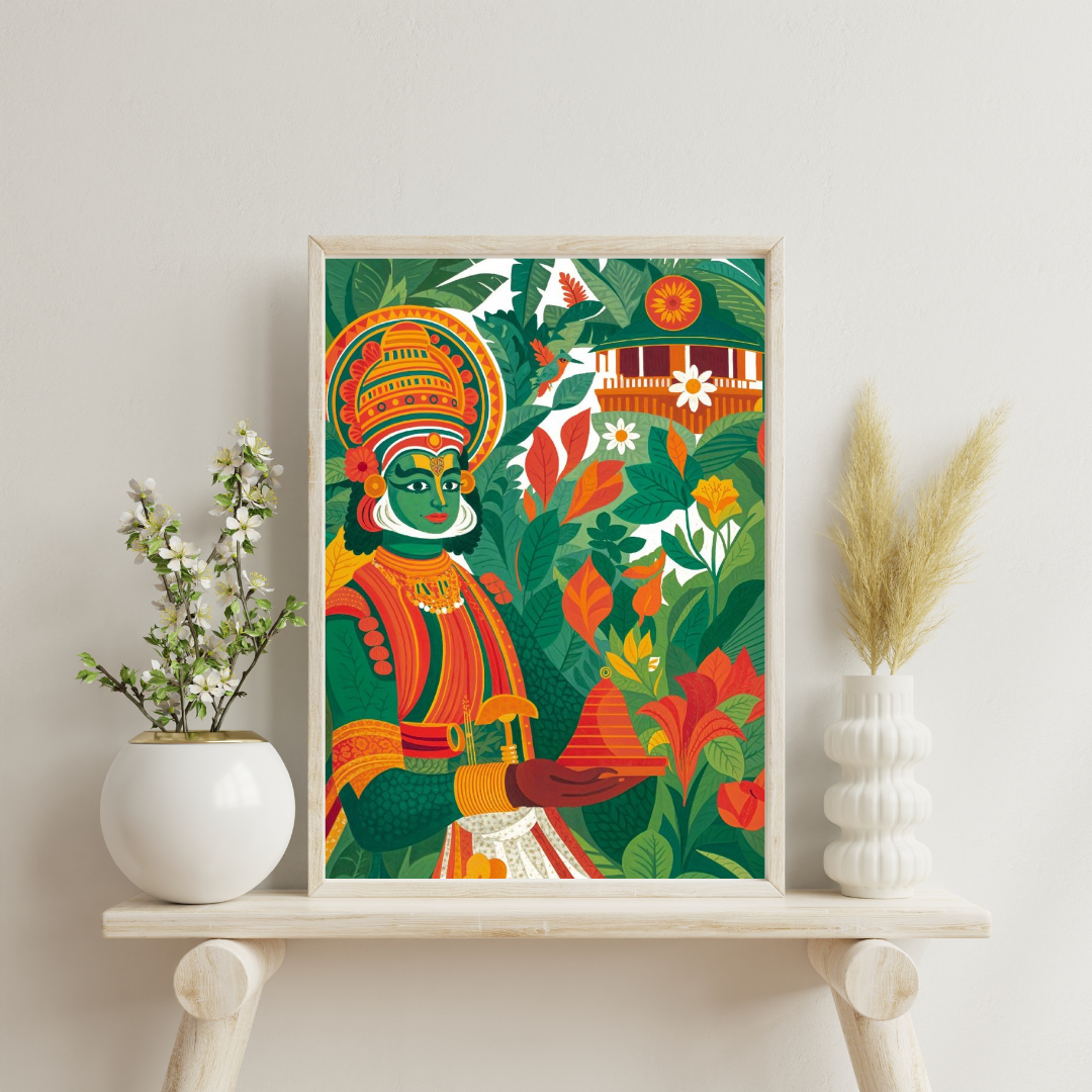 Forest Guardian Wall Poster | Folk Art Inspired Mythic Figure Print by Chilekotha